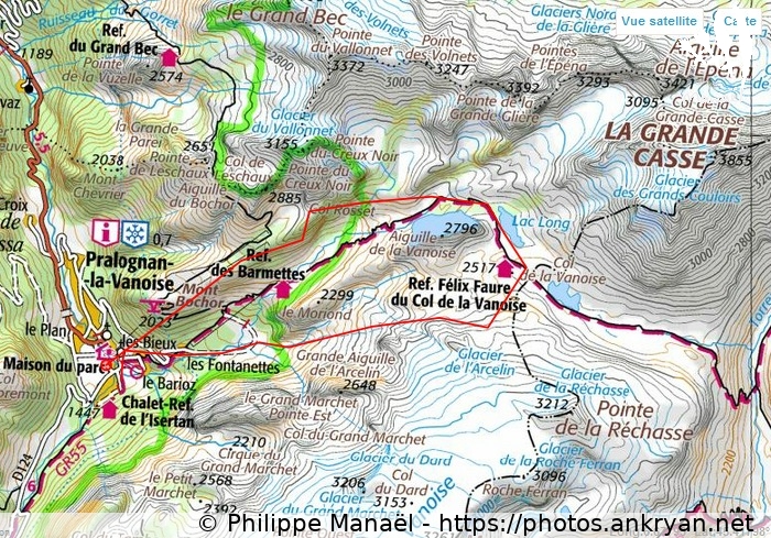 Itinéraire Carte IGN - Vanoise (Savoie : Col de la Vanoise / Balade / France / Savoie - FR-73) © Philippe Manaël
