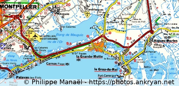 Carte du littoral de Camargue (Au long du Golfe d'Aigues-Mortes / Trekking / France) © Philippe Manaël