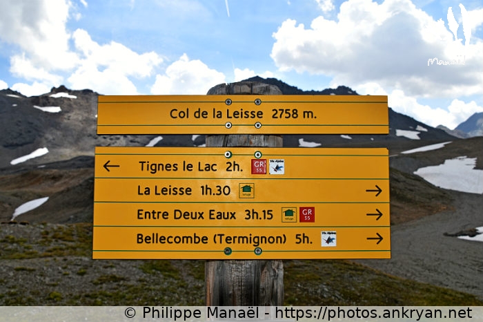 Panneau col de la Leisse (Traversée de la Vanoise / Trekking / France / Savoie - FR-73) © Philippe Manaël
